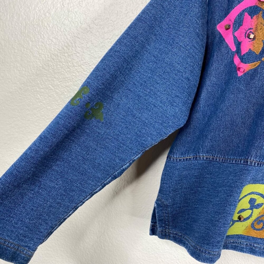 Vintage Saint Germain Paris Top Blue Size XL Denim Hand Painted Boho Art to Wear - Picture 10 of 14